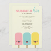 Uitnodigingen Kawaii Ice Lolly Trio Summer Party (Voorkant / Achterkant)