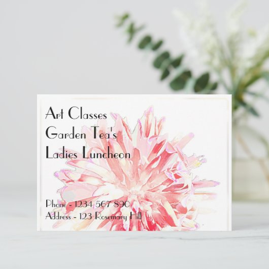 Uitnodigingen Kunstlessen Dames Lunch Garden Thee (Staand voorkant)