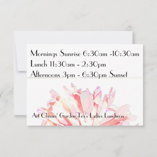 Uitnodigingen Kunstlessen Dames Lunch Garden Thee (Achterkant)