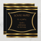 Uitnodigingen Mededelingen Elegant Black Gold (Voorkant / Achterkant)