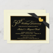 Uitnodigingen met zwarte lint voor 50-jarig huweli (Voorkant / Achterkant)