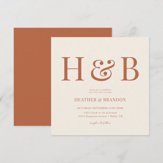 Uitnodigingen op het Desert Monogram Wedding Squar (Voorkant / Achterkant)