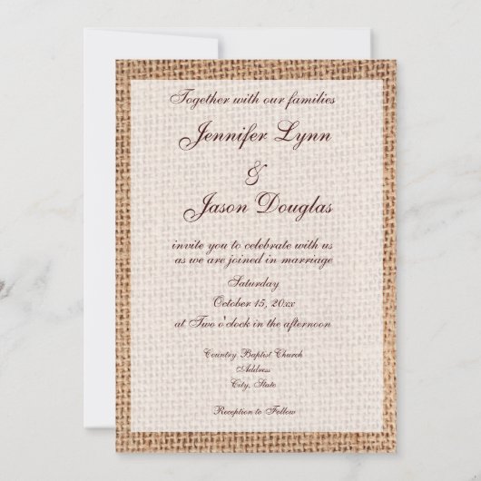 Uitnodigingen op het Rustic Country Printed Burlap (Achterkant)