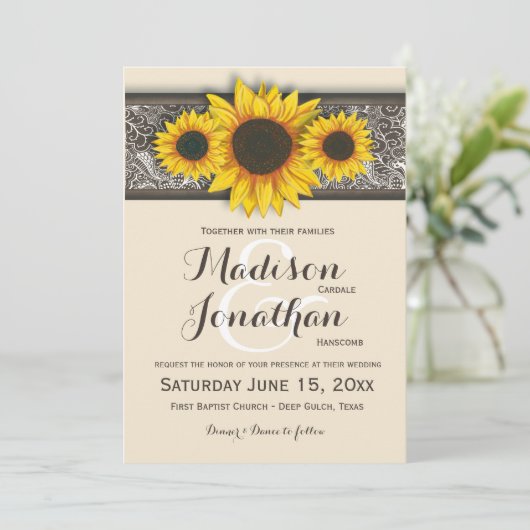 Uitnodigingen op het Rustic Country Sunflower Wedd (Staand voorkant)