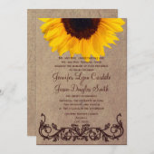 Uitnodigingen op het Rustic Country Sunflower Wedd (Voorkant / Achterkant)
