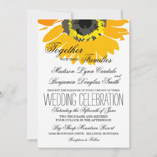Uitnodigingen op het Rustic Country Sunflower Wedd (Voorkant)