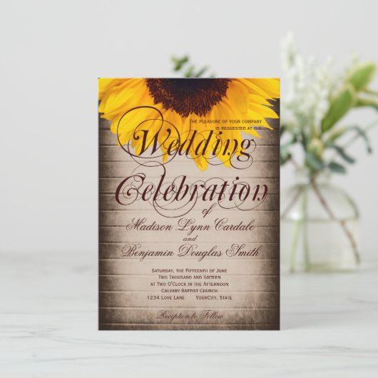 Uitnodigingen op het Rustic Country Sunflower Wedd (Staand voorkant)