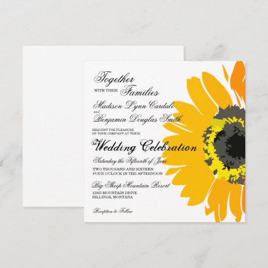 Uitnodigingen op het Rustic Country Sunflower Wedd (Voorkant / Achterkant)