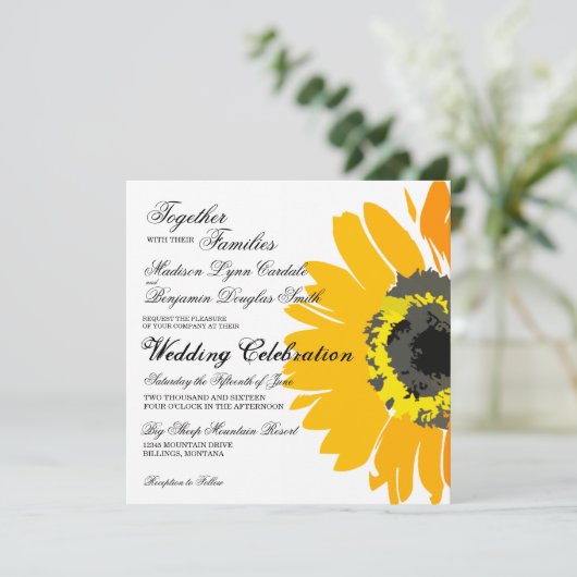 Uitnodigingen op het Rustic Country Sunflower Wedd (Staand voorkant)