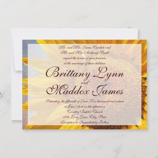 Uitnodigingen op het Rustic Country Sunflower Wedd (Achterkant)