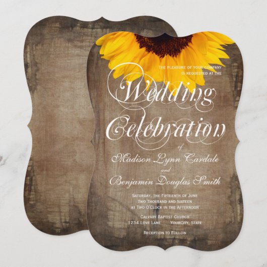 Uitnodigingen op het Rustic Country Sunflower Wedd (Voorkant / Achterkant)