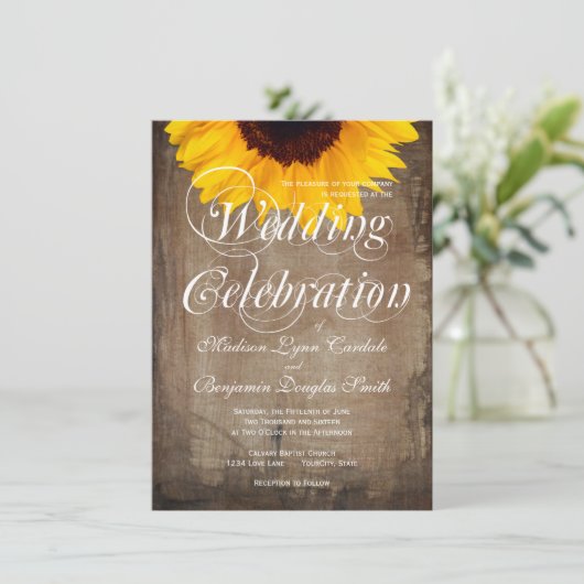Uitnodigingen op het Rustic Country Sunflower Wedd (Staand voorkant)