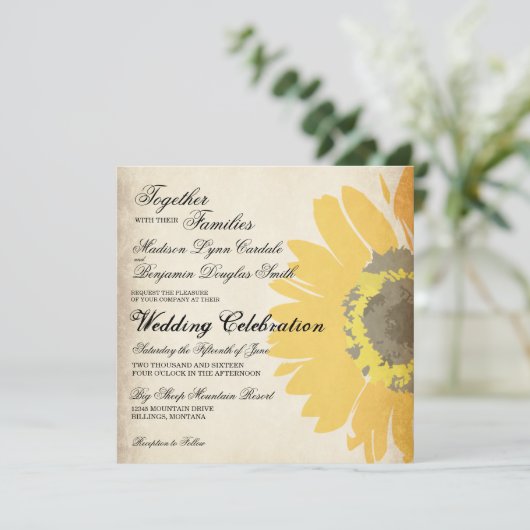 Uitnodigingen op het Rustic Country Sunflower Wedd (Staand voorkant)