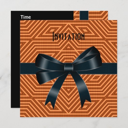 Uitnodigingen Oranje Stripe Black Bow (Voorkant / Achterkant)