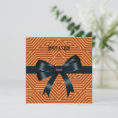 Uitnodigingen Oranje Stripe Black Bow (Staand voorkant)