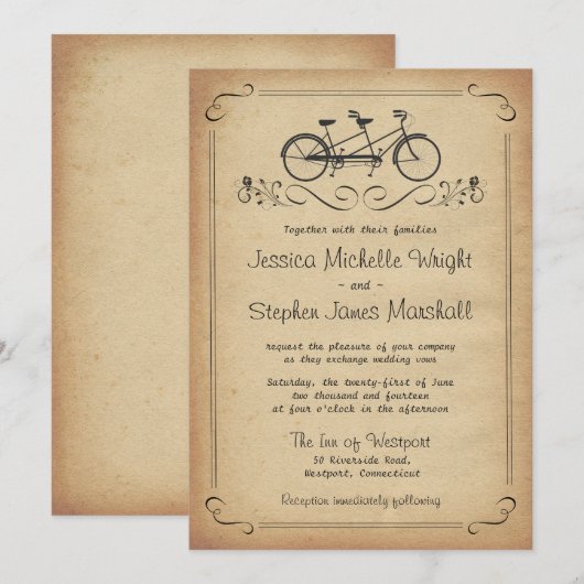 uitnodigingen over het fietsenhuwelijk in Tandem (Voorkant / Achterkant)