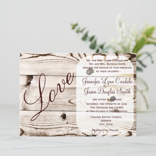 Uitnodigingen over het huwelijk in Rustic Country  (Staand voorkant)