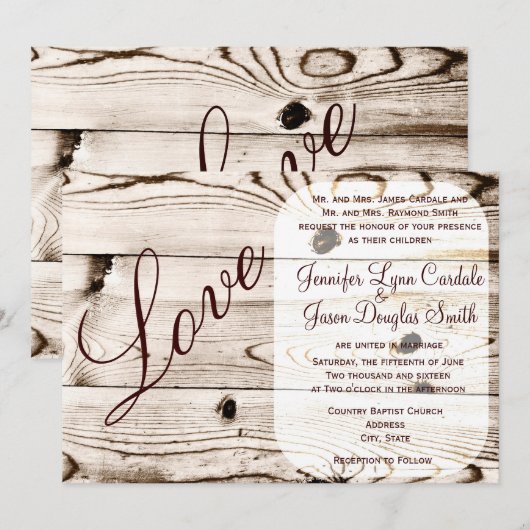Uitnodigingen over het huwelijk in Rustic Country  (Voorkant / Achterkant)