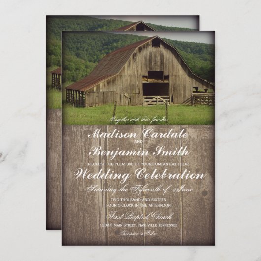 Uitnodigingen over landelijk huwelijk (Voorkant / Achterkant)