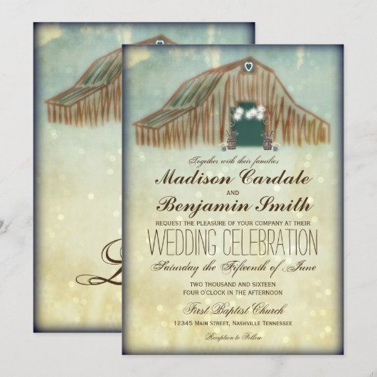 Uitnodigingen over landelijk huwelijk (Voorkant / Achterkant)