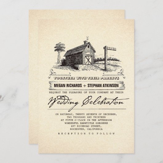 Uitnodigingen over landelijk huwelijk (Voorkant / Achterkant)
