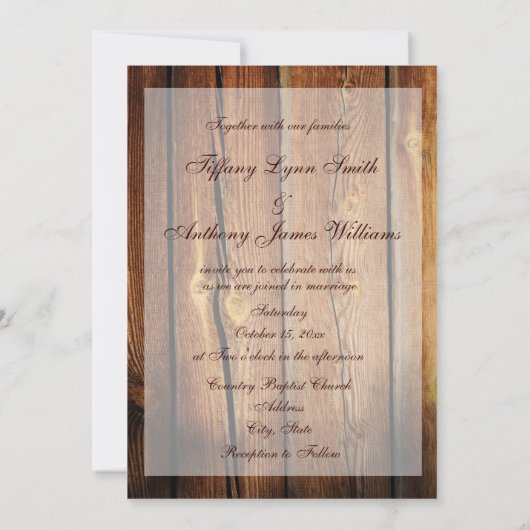 Uitnodigingen over landelijk landschap rond hout (Achterkant)