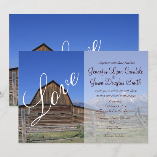 Uitnodigingen over landelijke schuur- en liefdeswe (Voorkant / Achterkant)