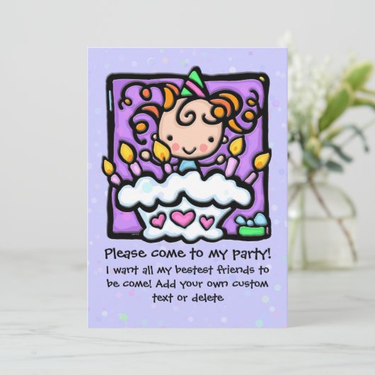 Uitnodigingen PAARS voor verjaardagsfeest (Staand voorkant)