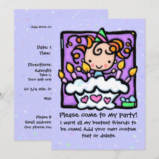 Uitnodigingen PAARS voor verjaardagsfeest (Voorkant / Achterkant)