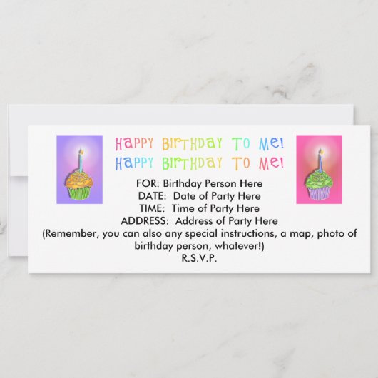 Uitnodigingen - Pop Art Birthday Cupcakes (Achterkant)