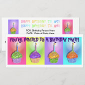 Uitnodigingen - Pop Art Birthday Cupcakes (Voorkant / Achterkant)