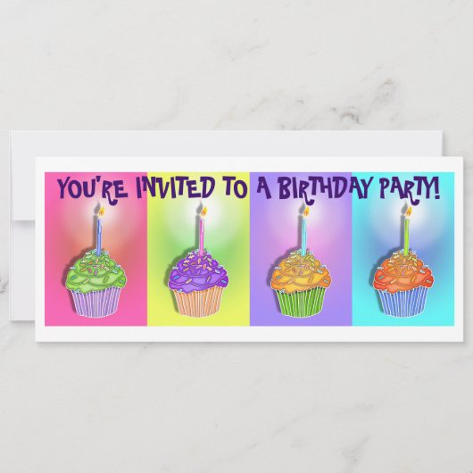 Uitnodigingen - Pop Art Birthday Cupcakes (Voorkant)