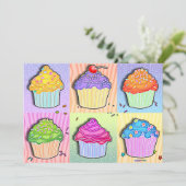 Uitnodigingen - Pop Art Cupcakes (Staand voorkant)