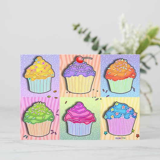 Uitnodigingen - Pop Art Cupcakes (Staand voorkant)