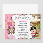 Uitnodigingen Prinses & Piraat Feest Bruin Haar (Voorkant / Achterkant)