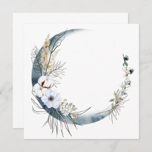  Uitnodigingen Ronde Bloemrijke Lijst met Blauwe M (Voorkant / Achterkant)