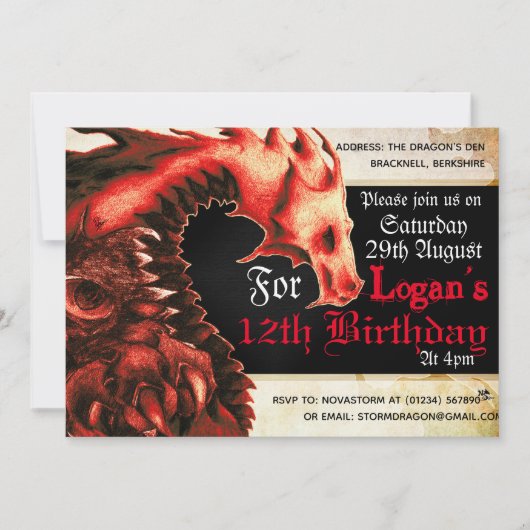 Uitnodigingen Rustic Red Dragon Party (Voorkant)