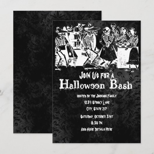 Uitnodigingen Skeleton Halloween Party (Voorkant / Achterkant)