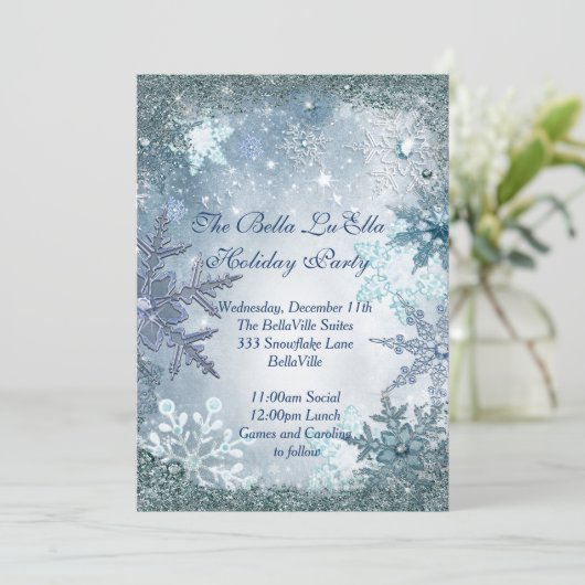 Uitnodigingen Snowflake Holiday Party (Staand voorkant)