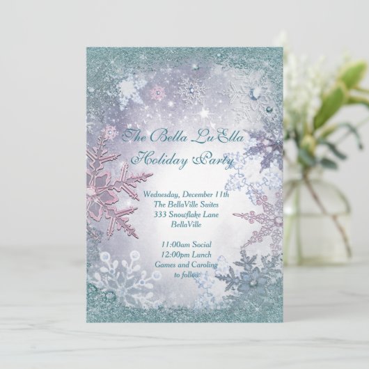 Uitnodigingen Snowflake Holiday Party (Staand voorkant)