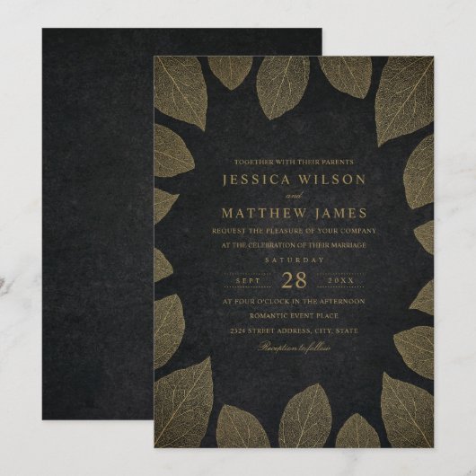 Uitnodigingen tot feesten Elegant Gold Kijk Blaves (Voorkant / Achterkant)