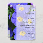 Uitnodigingen tot graduatie van  blauwe tuinbloeme (Voorkant / Achterkant)