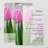 Uitnodigingen tot graduatie van  roze tulpen. (Voorkant / Achterkant)
