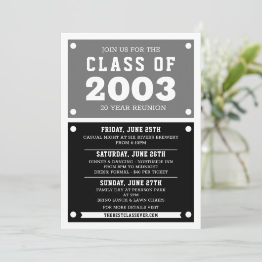 Uitnodigingen tot hereniging op de middelbare scho (Staand voorkant)