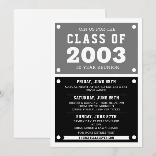 Uitnodigingen tot hereniging op de middelbare scho (Voorkant / Achterkant)