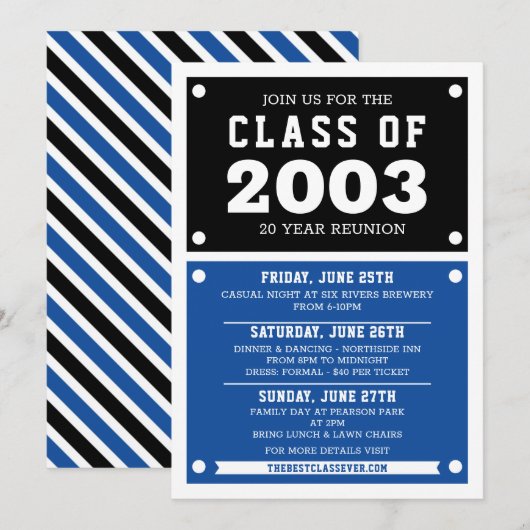 Uitnodigingen tot hereniging op de middelbare scho (Voorkant / Achterkant)