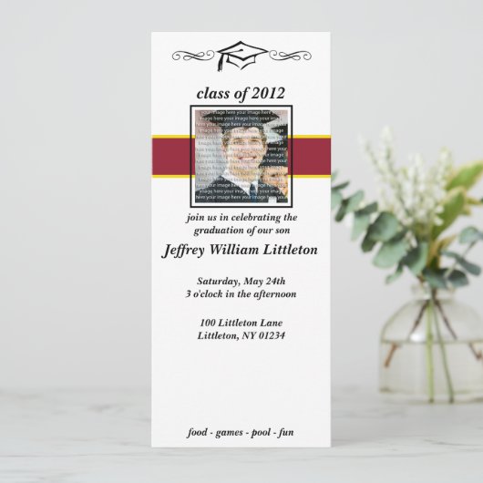 Uitnodigingen tot het afstuderen van rode en goude (Staand voorkant)