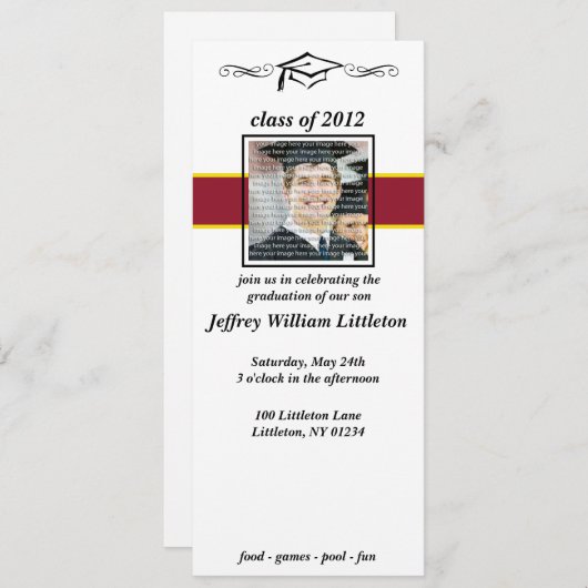 Uitnodigingen tot het afstuderen van rode en goude (Voorkant / Achterkant)