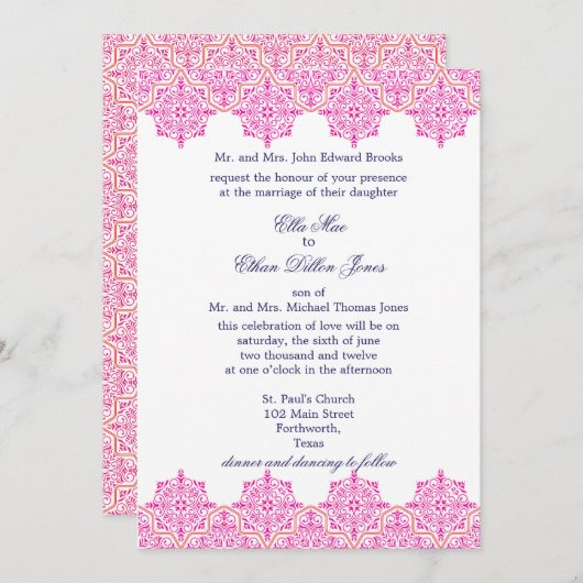 Uitnodigingen tot het binden van Trendy Pink en Or (Voorkant / Achterkant)