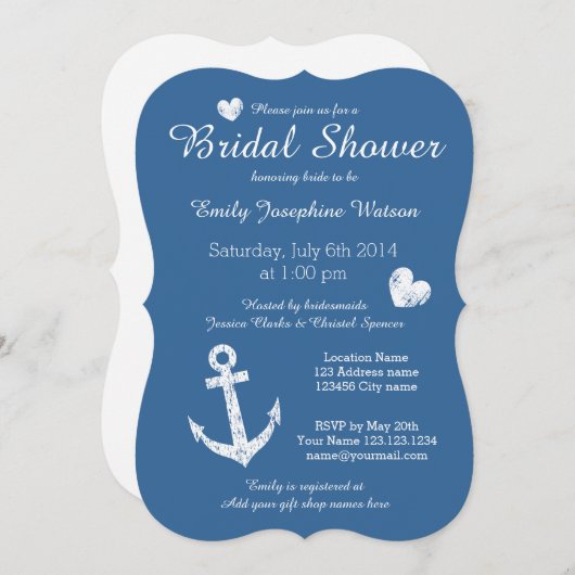 Uitnodigingen tot het douchen van blauw bruinbruid (Voorkant / Achterkant)